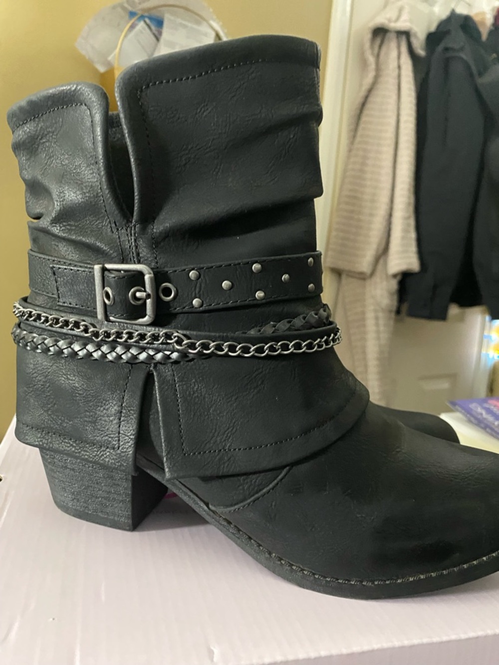 Jellypop Black Studded & Chain Accent Ankle Boots